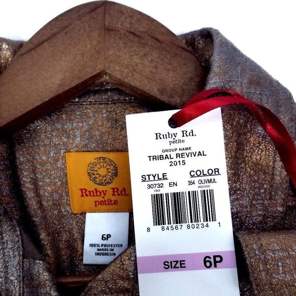 NEW NWT Ruby Rd. Tribal Reviva Multi Metallic Gold Glitter Jacket Size 6P - Picture 9 of 9